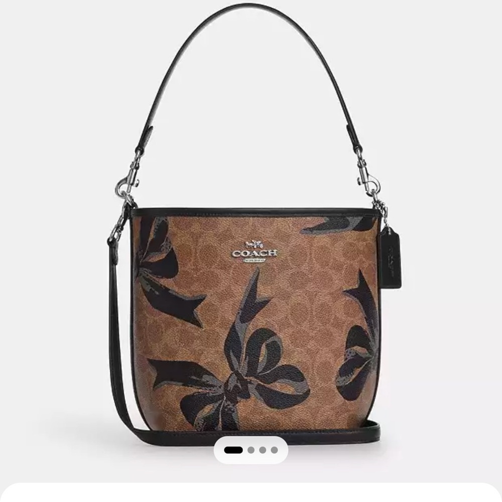 New COACH City Bucket Bag In Signature Canvas With Bow Print